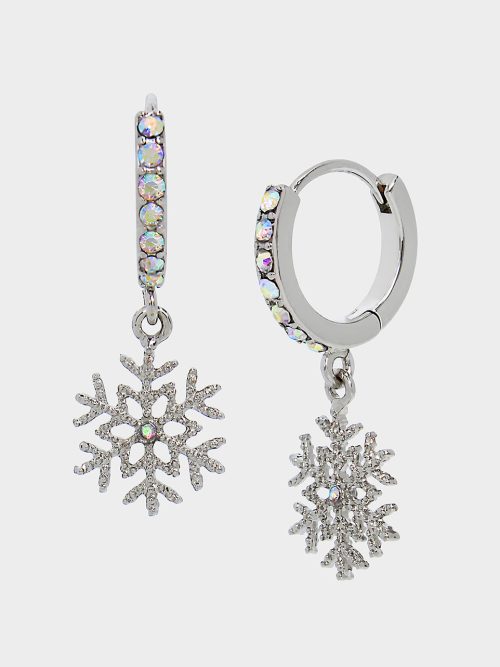 BETSEYS HOLIDAY SNOWFLAKE HUGGIE EARRINGS RHINESTONE