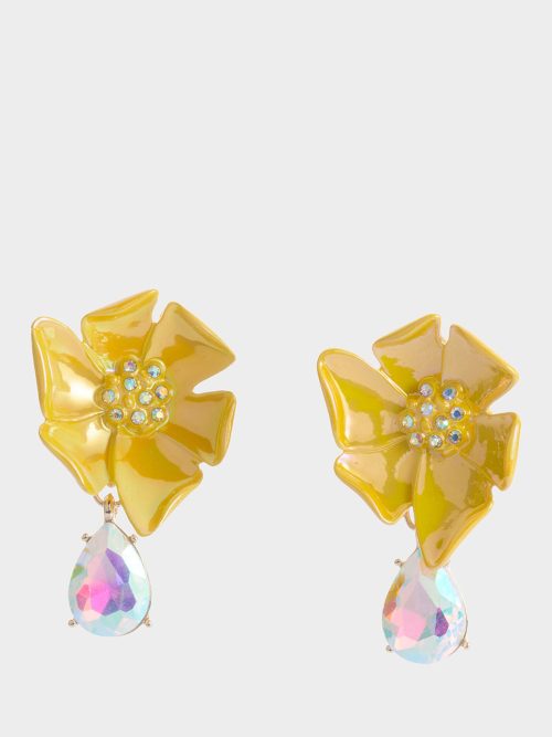 GARDEN GLAM FLORAL STONE DROP EARRINGS YELLOW