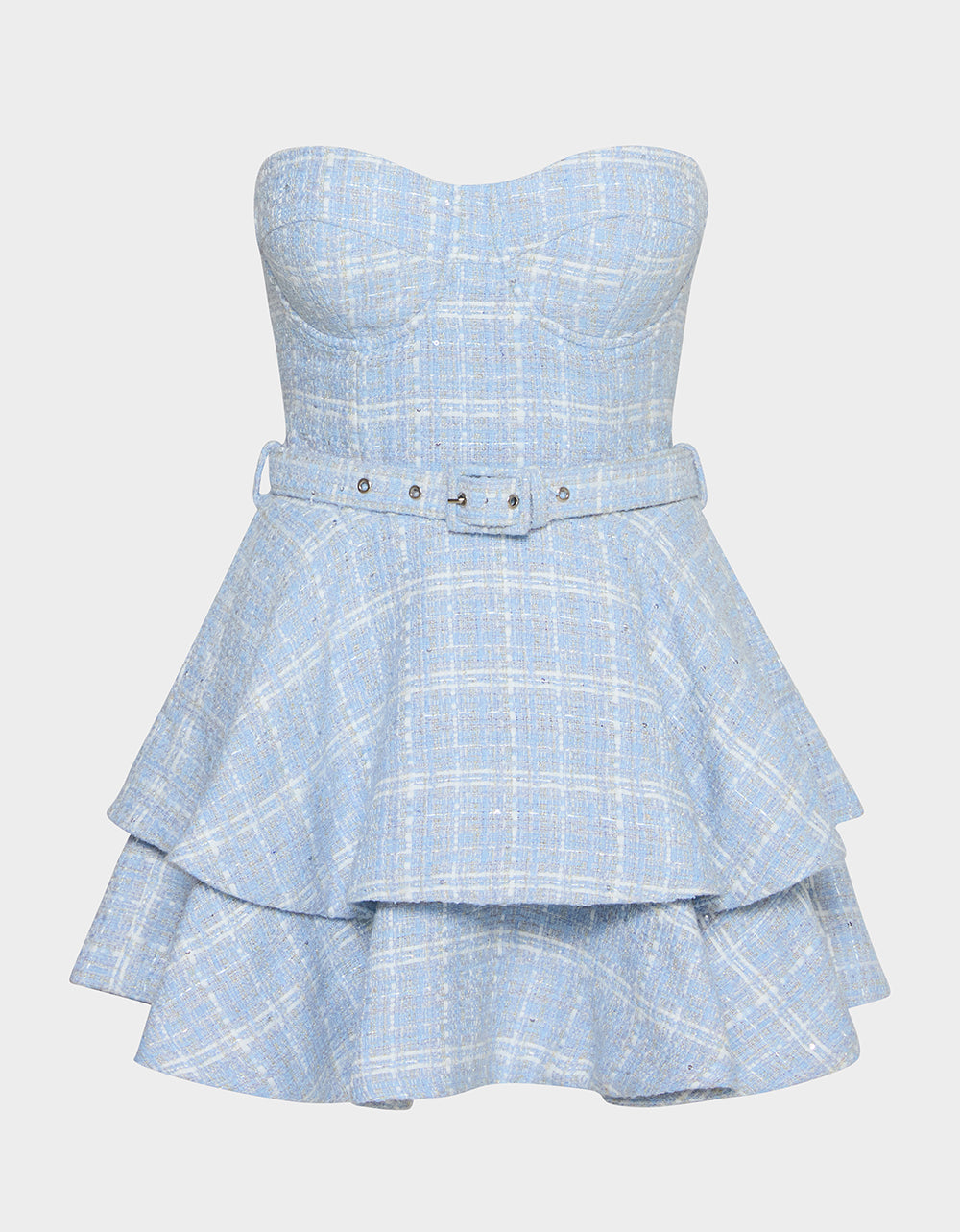 BELTED TWEED DRESS LIGHT BLUE - Image 6