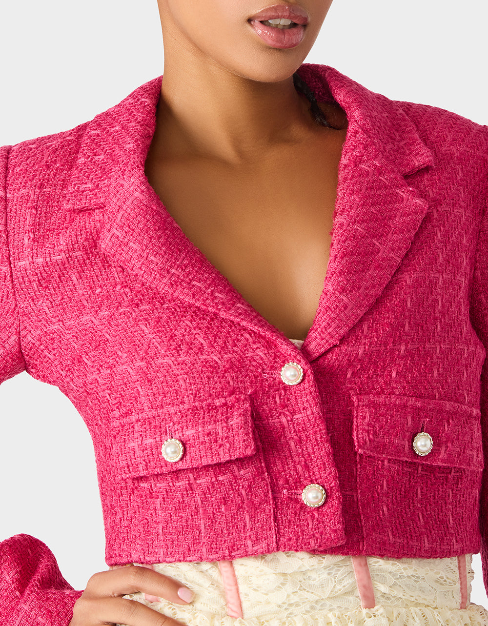 TWEED CROPPED BLAZER HOT PINK - Image 2