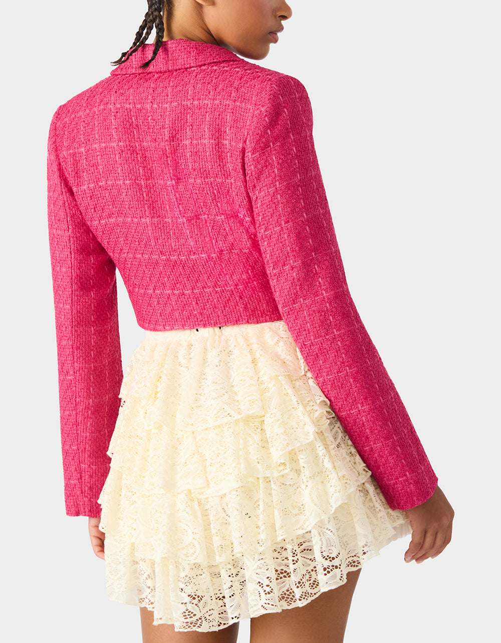 TWEED CROPPED BLAZER HOT PINK - Image 4